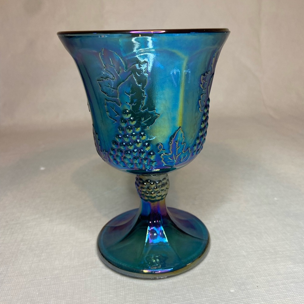 Vintage Indiana Iridescent Carnival Goblet-Blue Harvest Grape